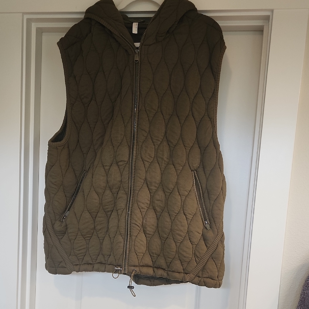 Olive Green Quilted Vest with Hood